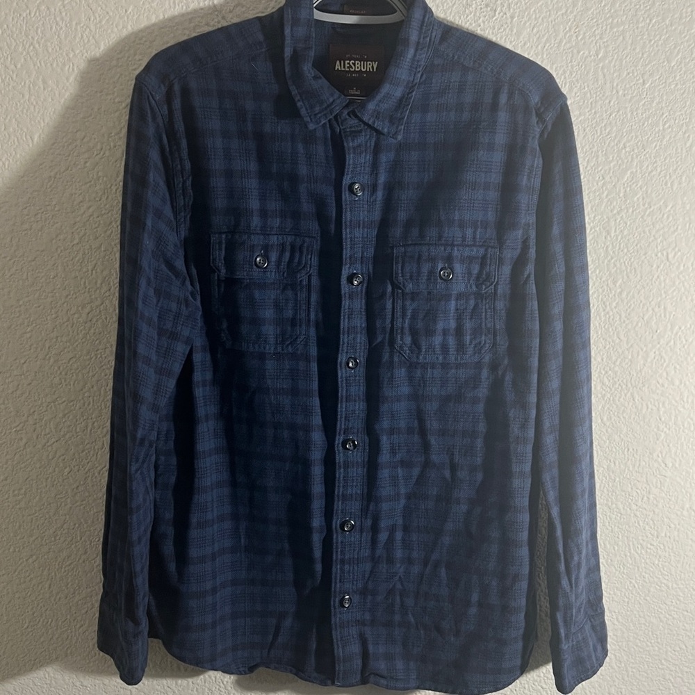 Alesbury Flannel REVERSIBLE Shirt Black & Gray Plaid men’s Sz M Soft